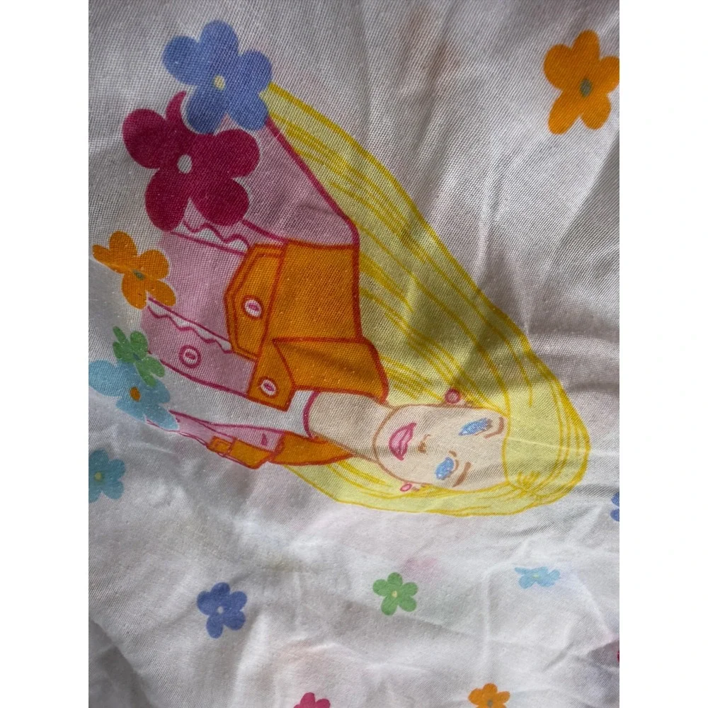 Vintage 1999 Barbie Bed Sheet Set Floral Character Print Pink White Mattel 90s